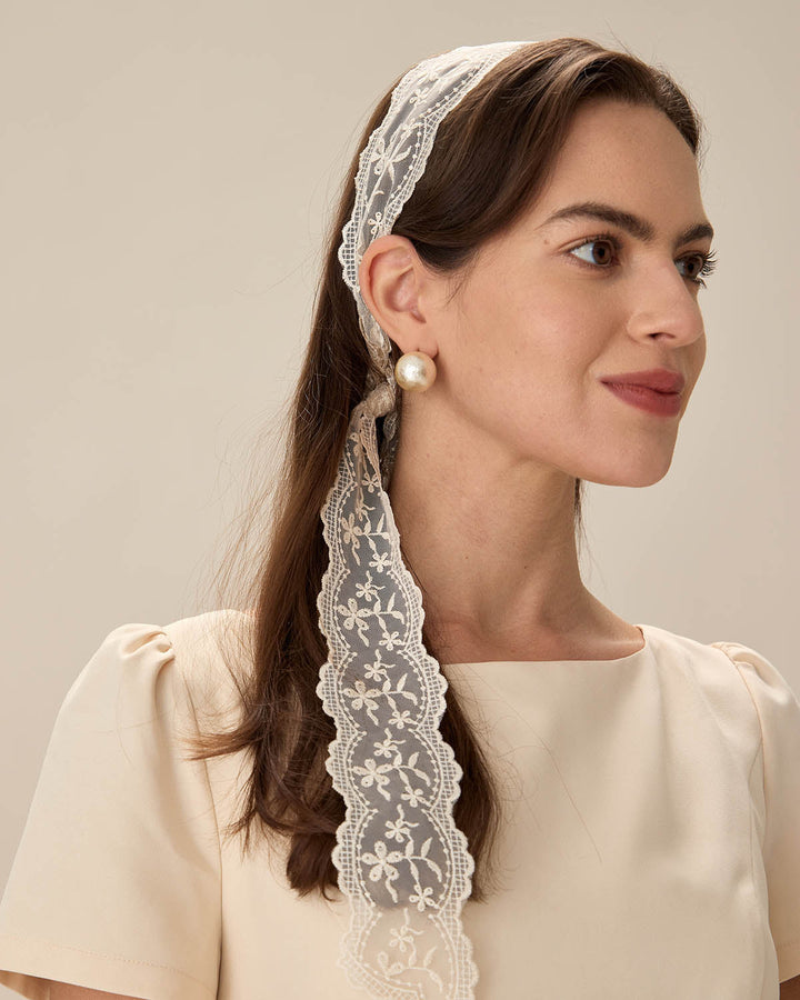 Faixa de cabelo em renda bege - Acessório de cabelo elegante e delicado