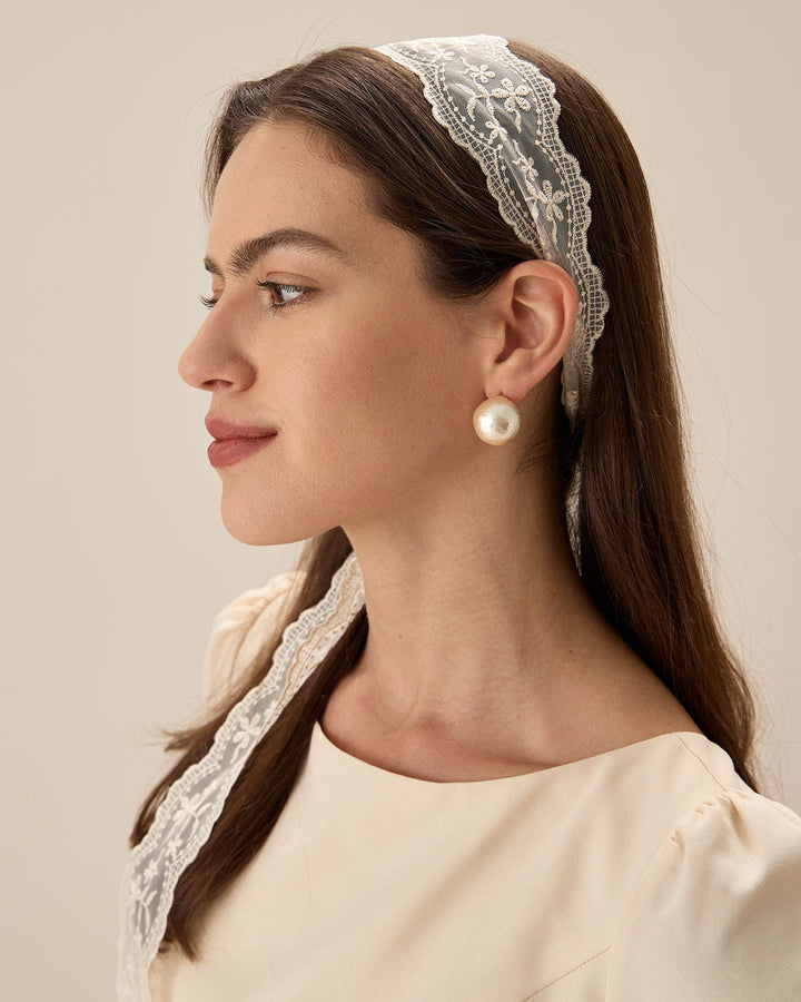 Faixa de cabelo em renda bege - Acessório de cabelo elegante e delicado