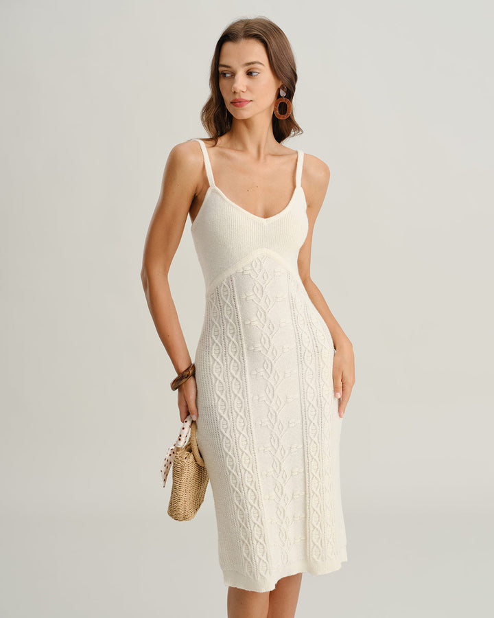 Vestido Midi de malha bege, justo ao corpo - caimento elegante e aconchegante