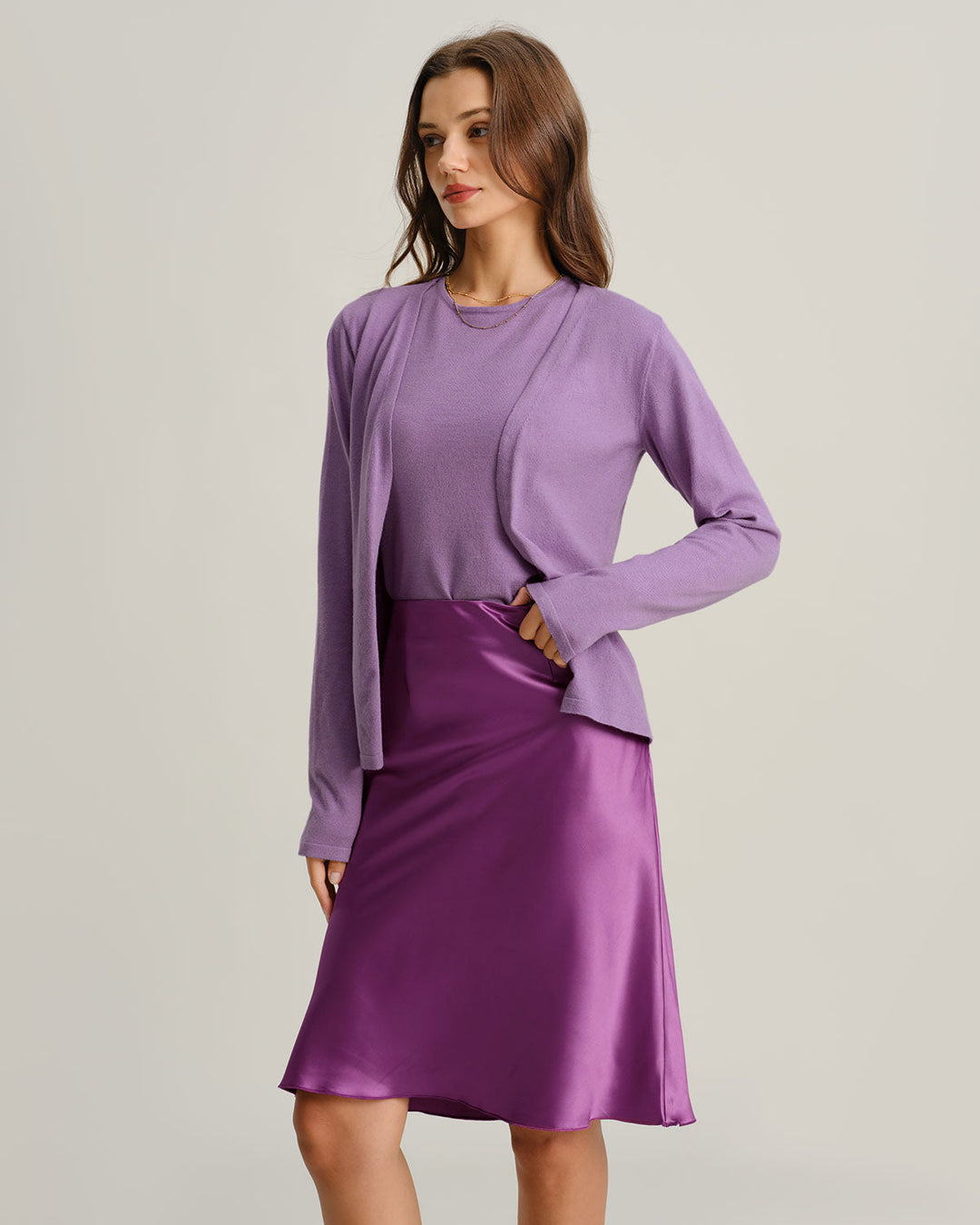 Cardigan roxo canelado de tricô luxuoso – essencial para o dia a dia, aconchegante