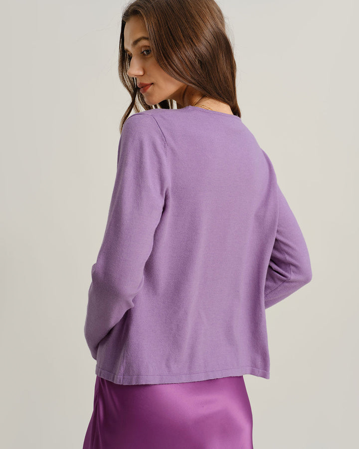 Cardigan roxo canelado de tricô luxuoso – essencial para o dia a dia, aconchegante