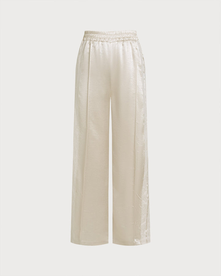 Calças casuais de cintura elástica na cor pêssego para conforto diário