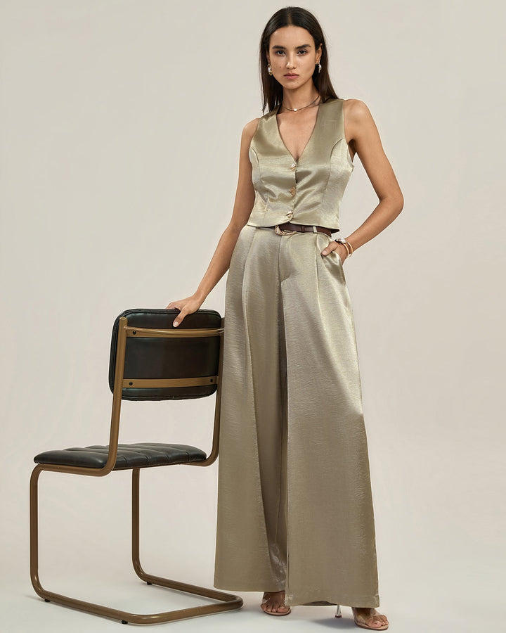 Calças casuais com cinto na cor pêssego