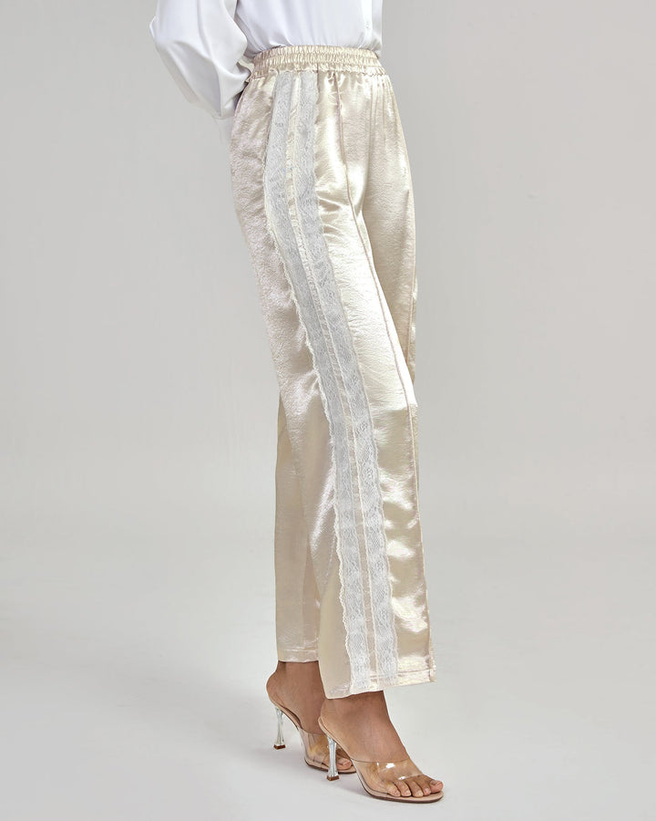 Calças casuais de cintura elástica na cor pêssego para conforto diário