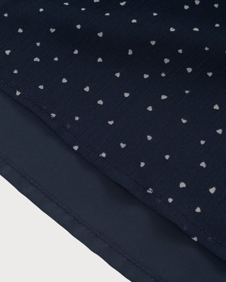 Vestido midi azul de bolinhas com decote quadrado