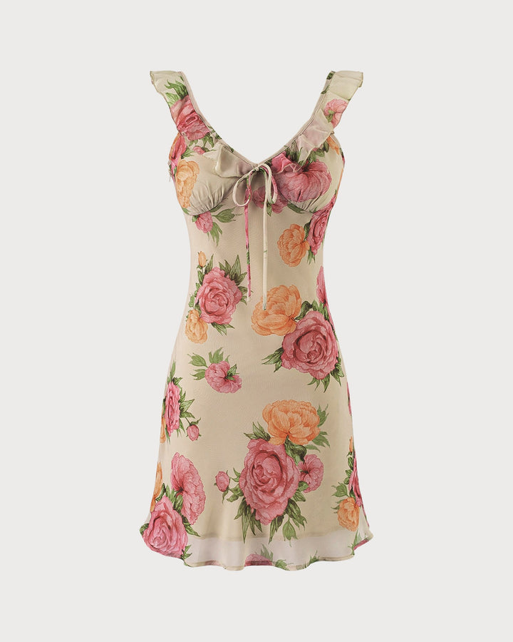 Vestido Mini Slip Floral Pêssego - Estilo de Verão Leve e Fluido