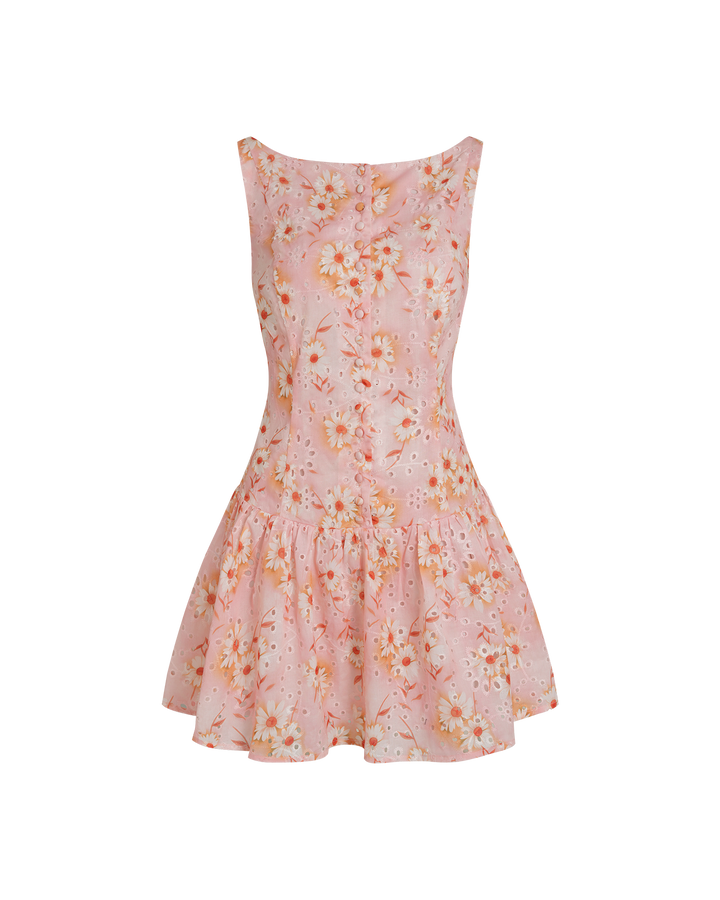 Vestido curto floral com decote canoa elegante